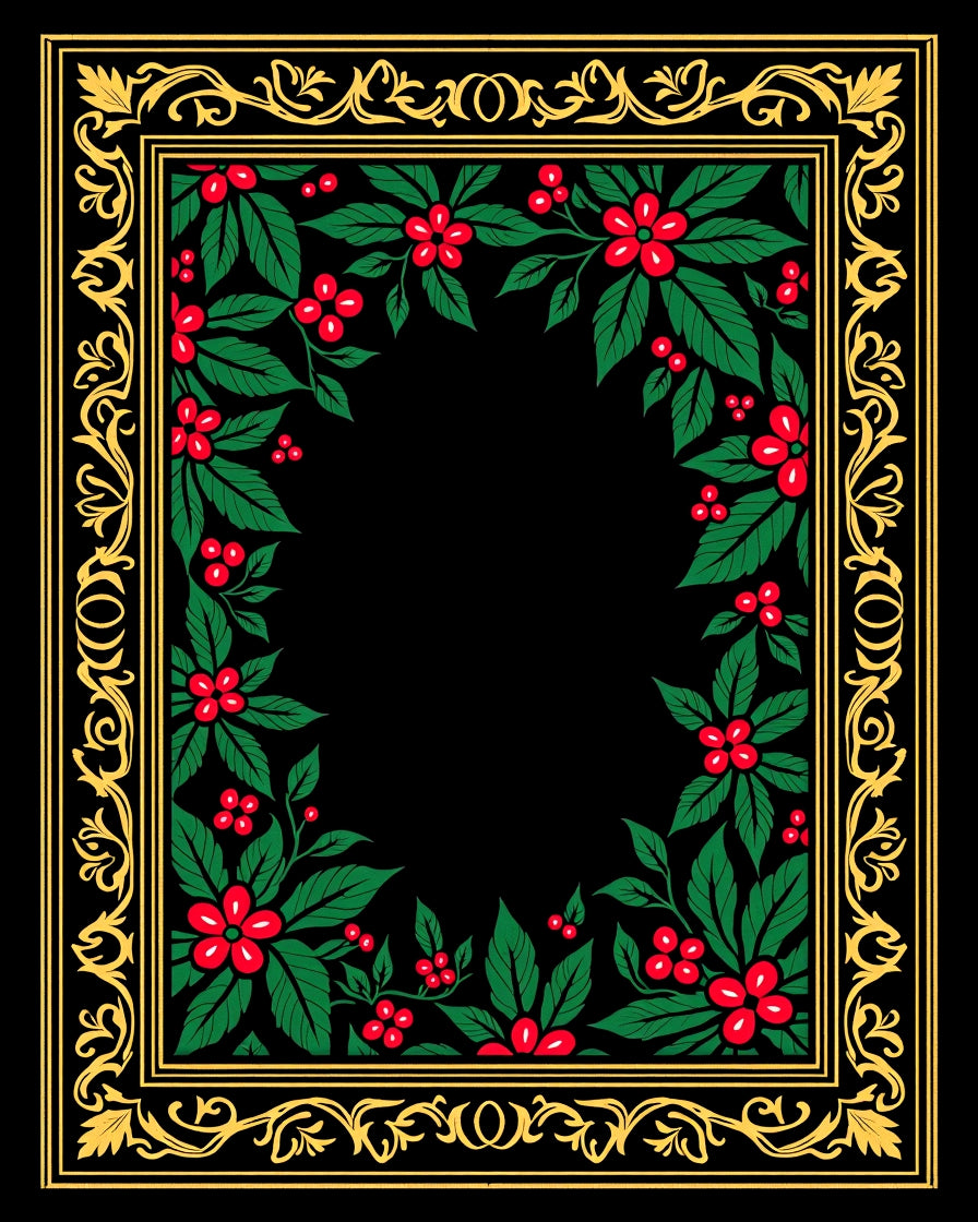 Ornate Gold Holly Berry Frame Rug