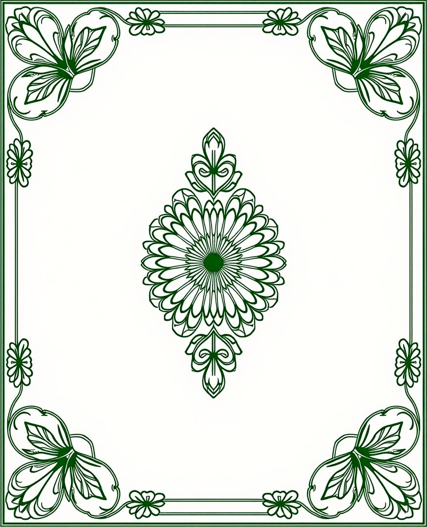 Emerald Green Floral Mandala Frame Rug
