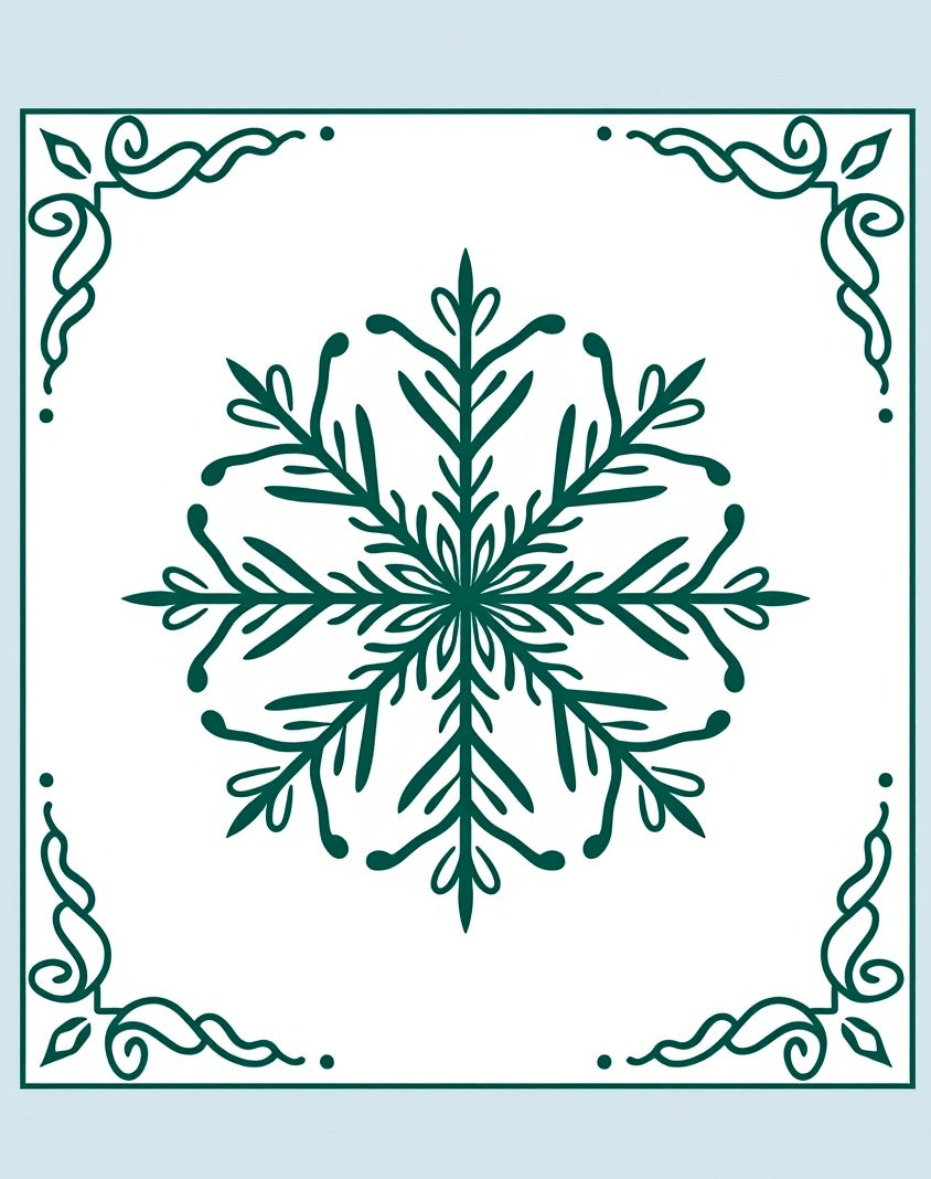 Deep Green Snowflake Corner Medallion Rug