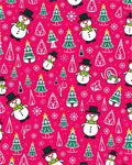 Whimsical Snowman Trees Hot Pink Rug