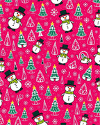 Whimsical Snowman Trees Hot Pink Rug