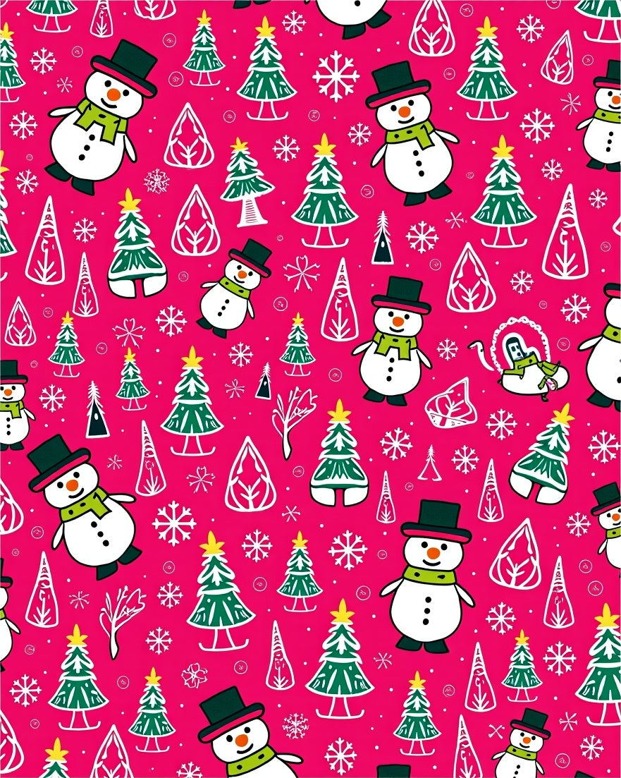 Whimsical Snowman Trees Hot Pink Rug