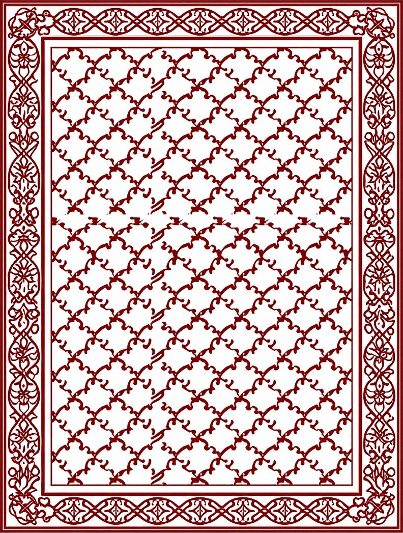 Crimson Lattice Ornate Border Rug