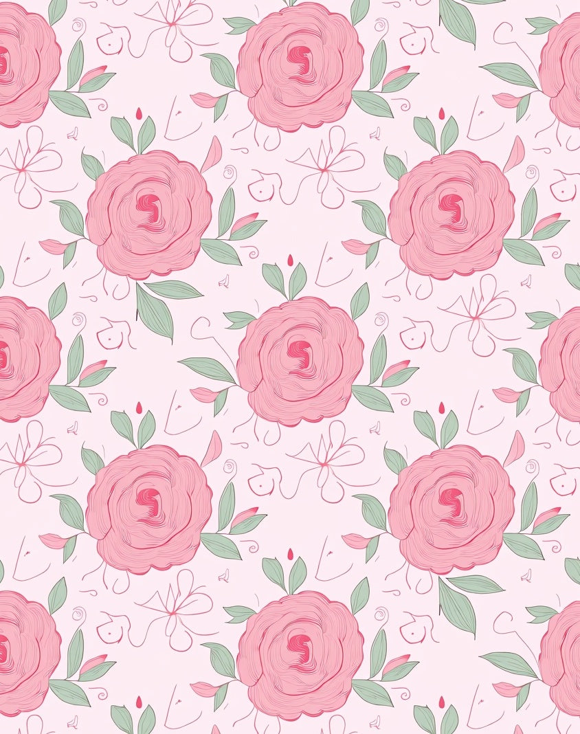 Pink Rose Vine Garden Repeat Rug