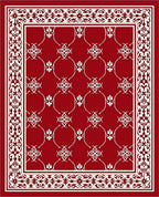 Rich Crimson White Floral Lattice Rug