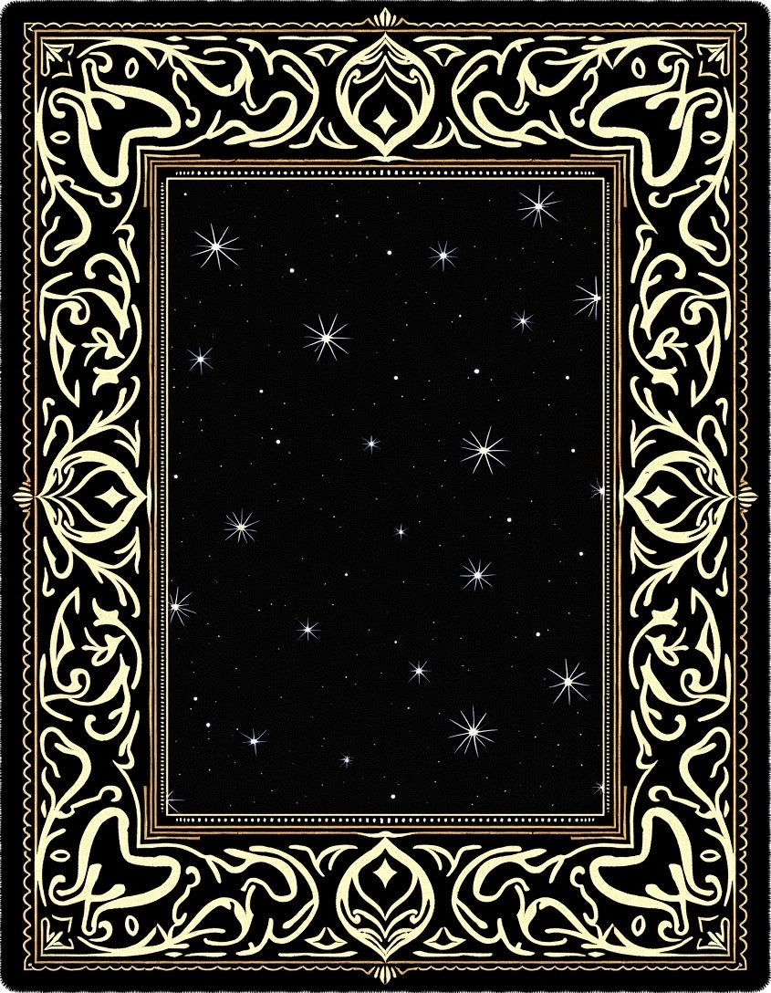 Black Sky Starry Night Floral Border Rug