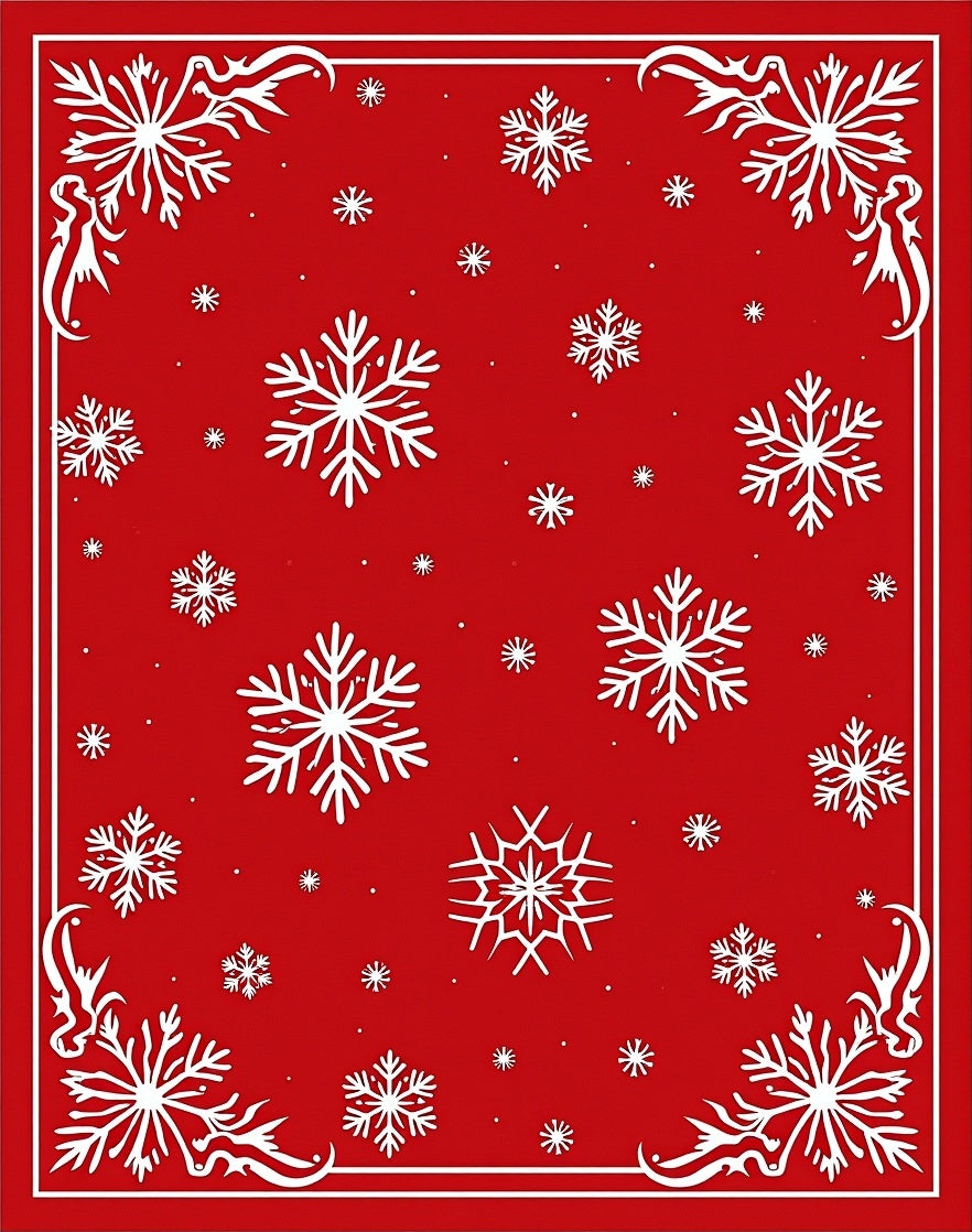 Red White Snowflake Winter Wonderland Rug