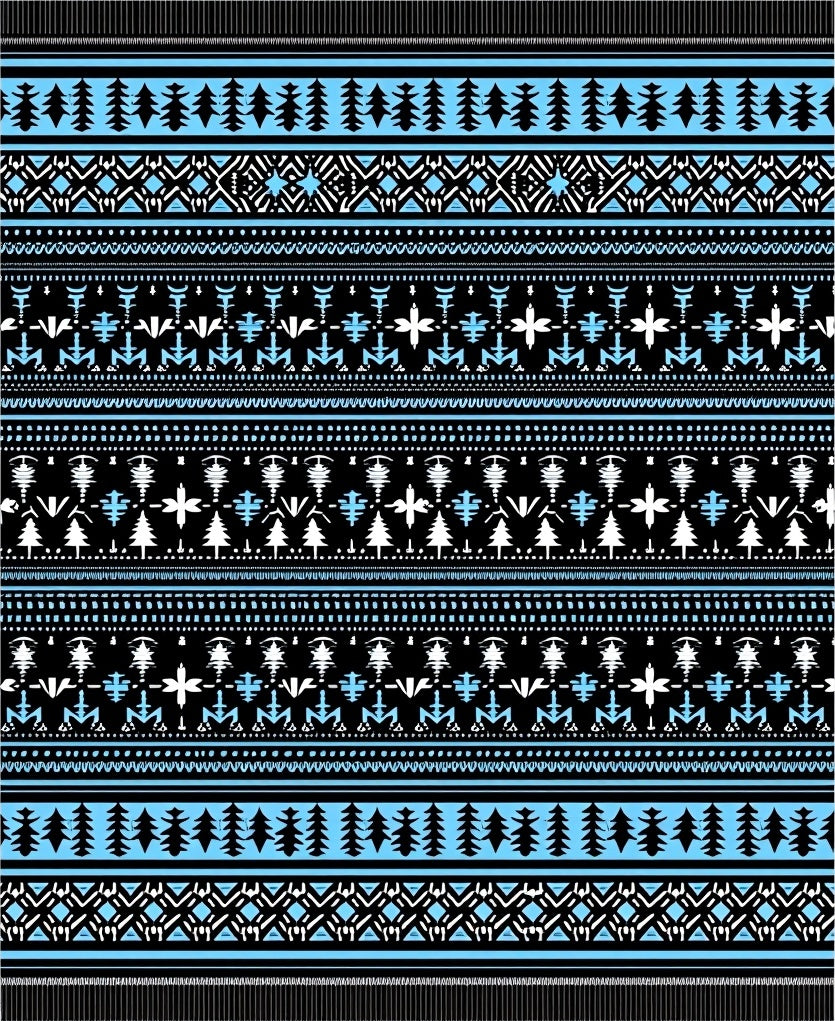 Black Blue White Tribal Stripes Rug