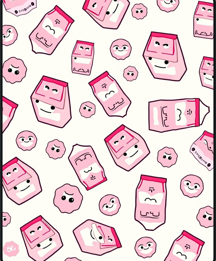 Pink Milk Carton Characters Repeating Graphic Rug