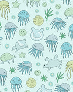 Aqua Sea Creatures Jellyfish Turtle Starfish Rug