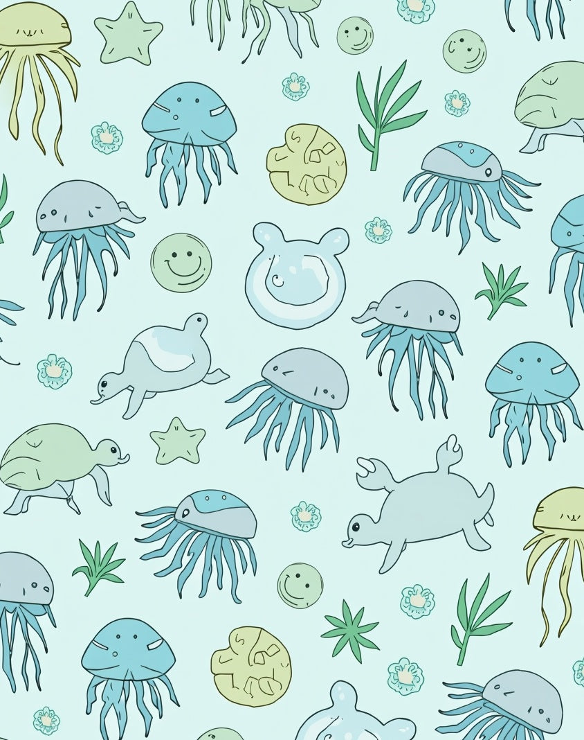 Aqua Sea Creatures Jellyfish Turtle Starfish Rug