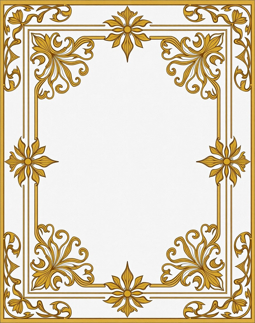 Golden Floral Frame Border Rug
