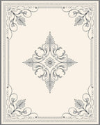 Ornate Black and White Floral Medallion Rug