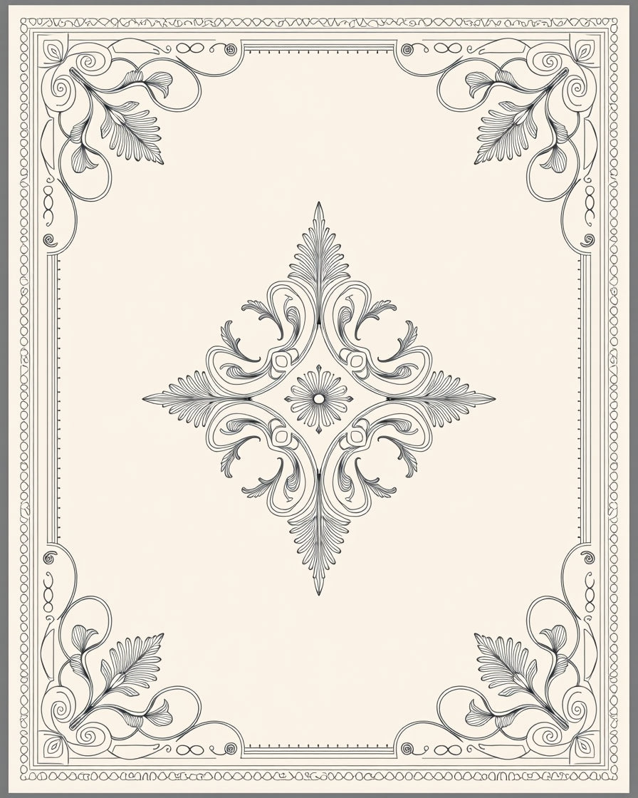 Ornate Black and White Floral Medallion Rug