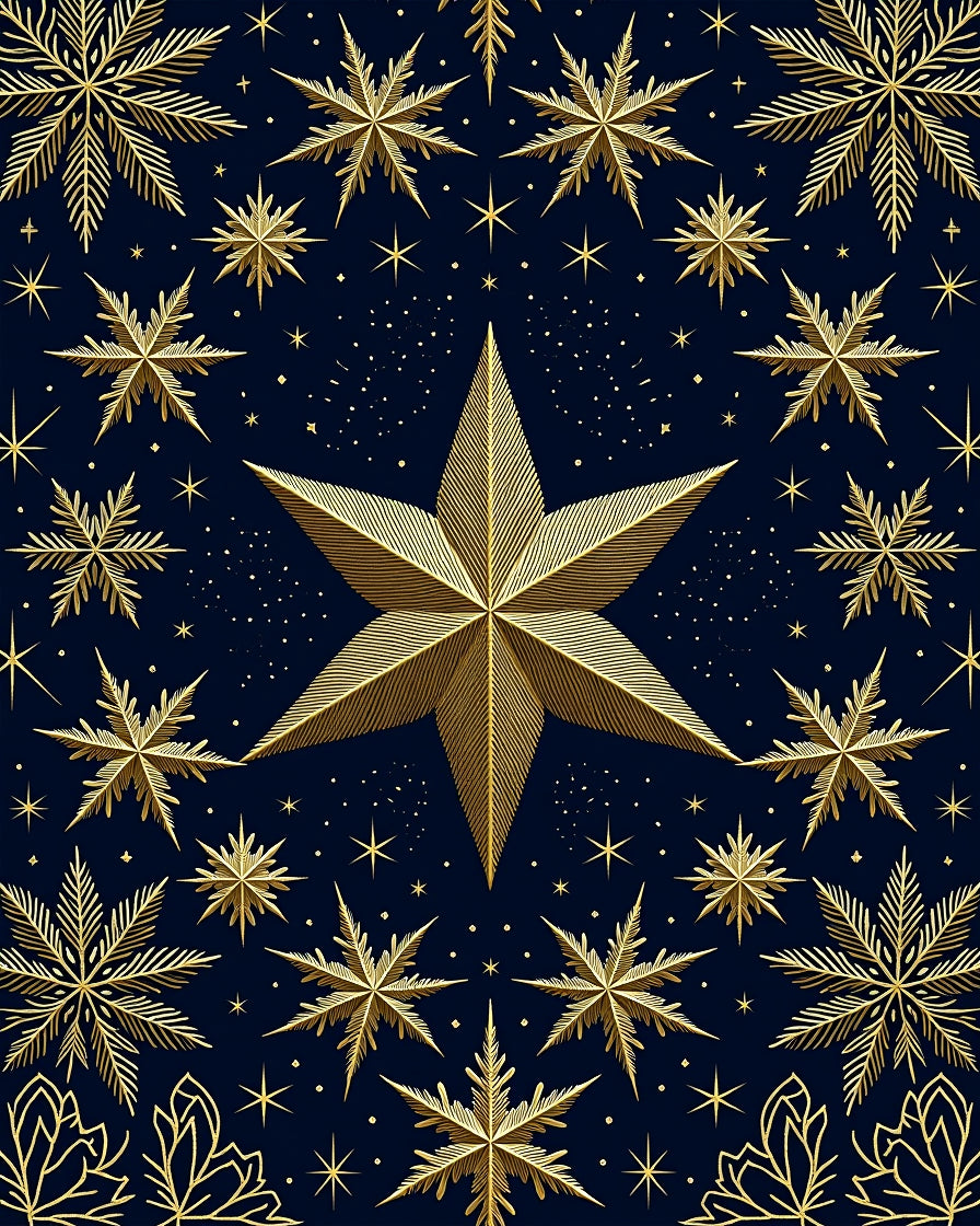 Golden Starflake Celestial Night Rug