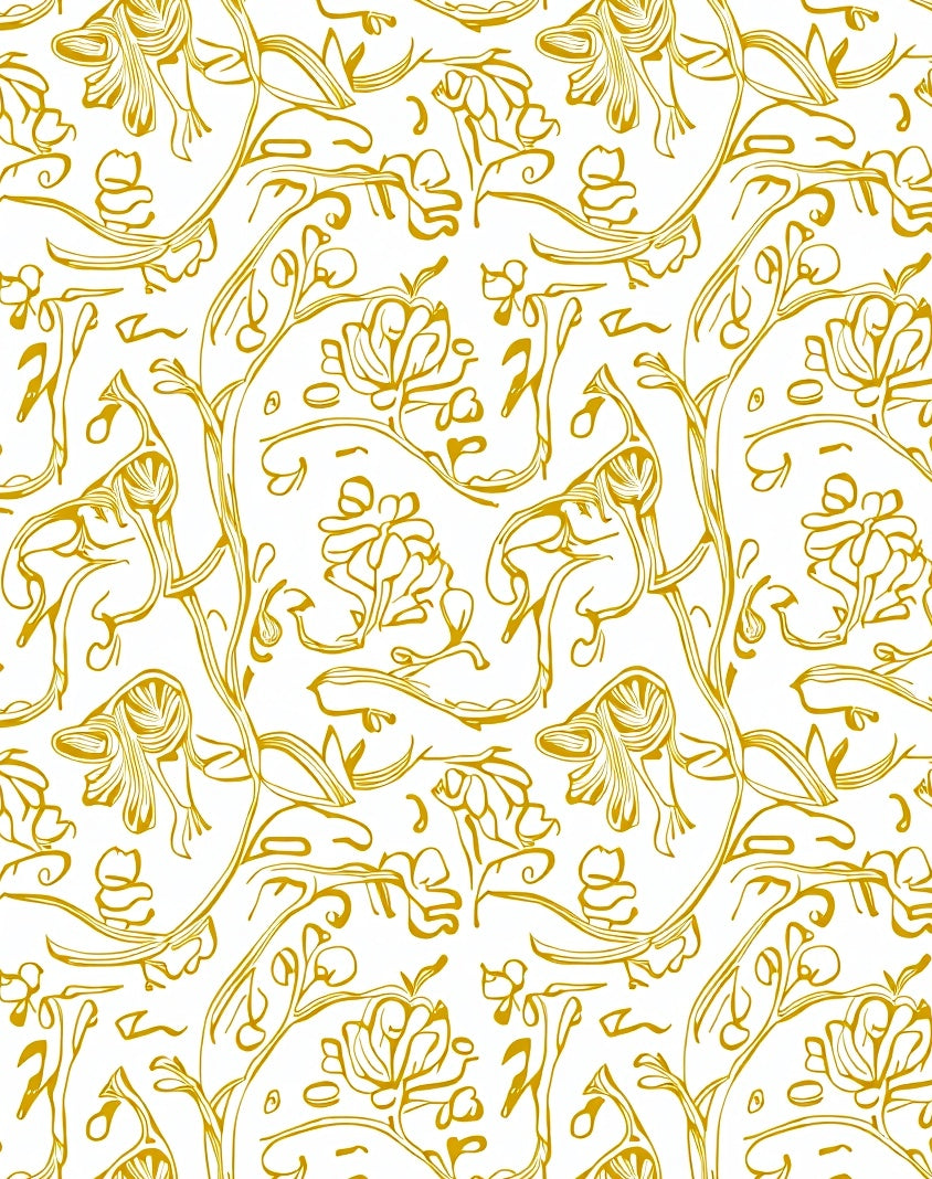 Golden Floral Vines Intricate Swirls Rug