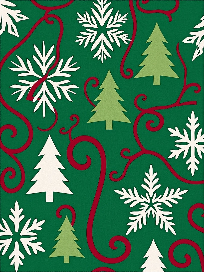 Green Christmas Trees Snowflakes Swirls Rug