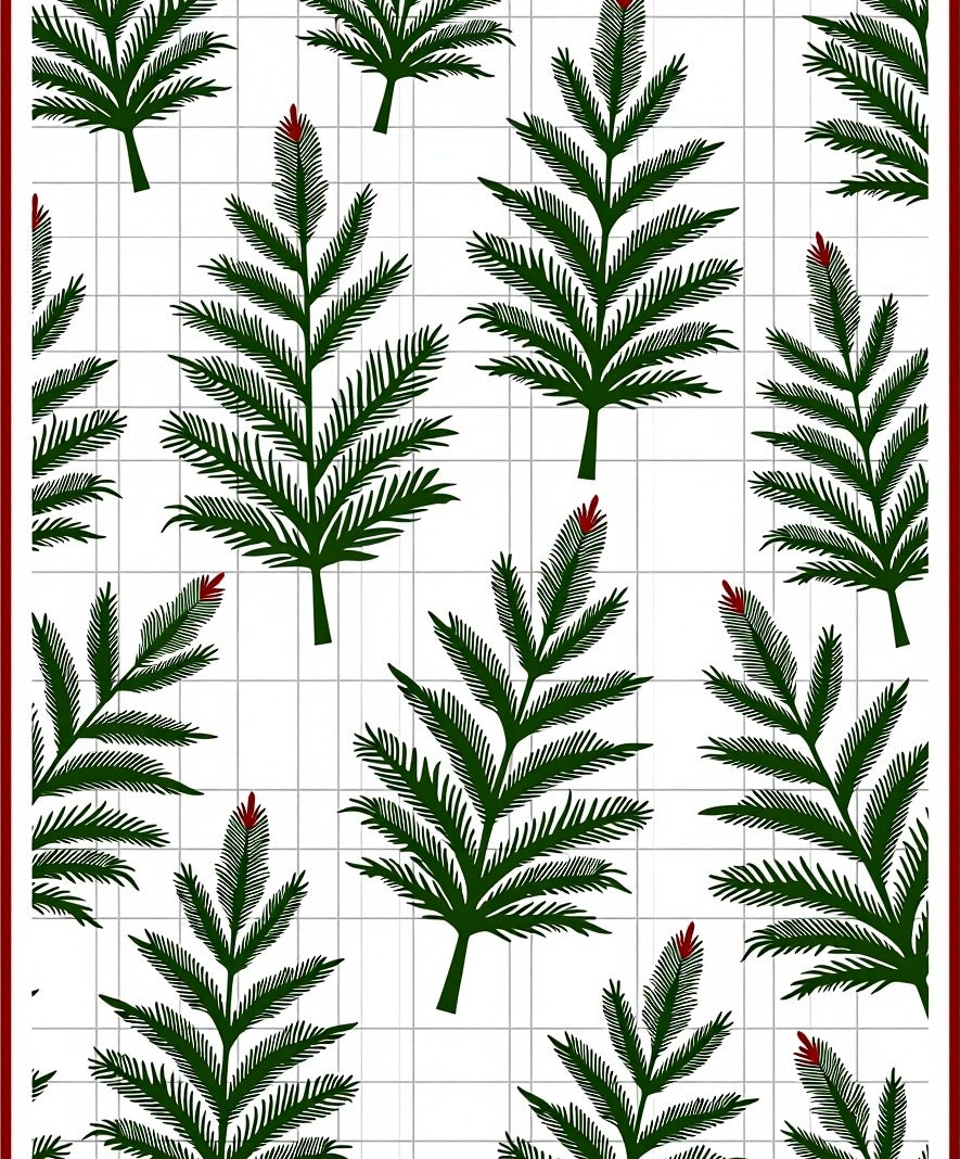 Green Fern Medallion Grid Rug