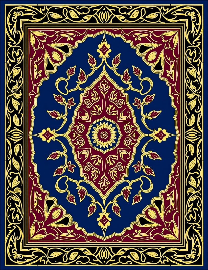 Deep Blue Crimson Gold Medallion Floral Rug