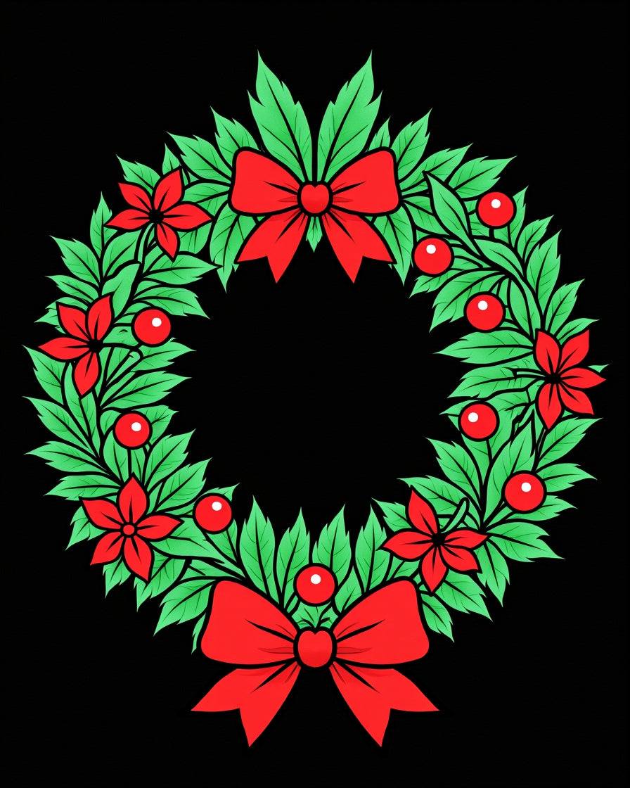 Red Bow Green Leaf Festive Wreath Rug