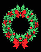 Red Bow Green Leaf Festive Wreath Rug