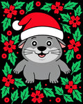 Gray Festive Cat Christmas Holly Rug