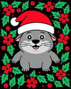 Gray Festive Cat Christmas Holly Rug