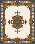 Ornate Gold Blue Medallion Frame Rug