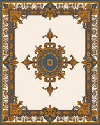 Ornate Gold Blue Medallion Frame Rug