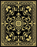 Black Yellow Ornate Floral Scroll Rug