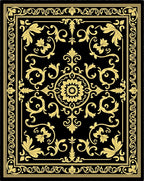 Black Yellow Ornate Floral Scroll Rug