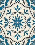 Teal Ivory Floral Medallion Tile Rug