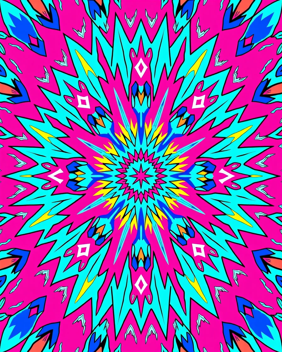 Vibrant Pink Geometric Sunburst Rug