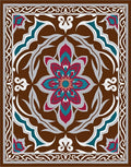 Brown Crimson Teal Floral Medallion Frame Rug