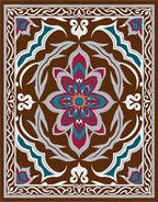 Brown Crimson Teal Floral Medallion Frame Rug