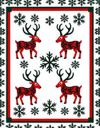 Red Reindeer Snowflake Holiday Border Rug