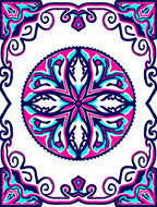 Vibrant Pink Teal Medallion Border Rug
