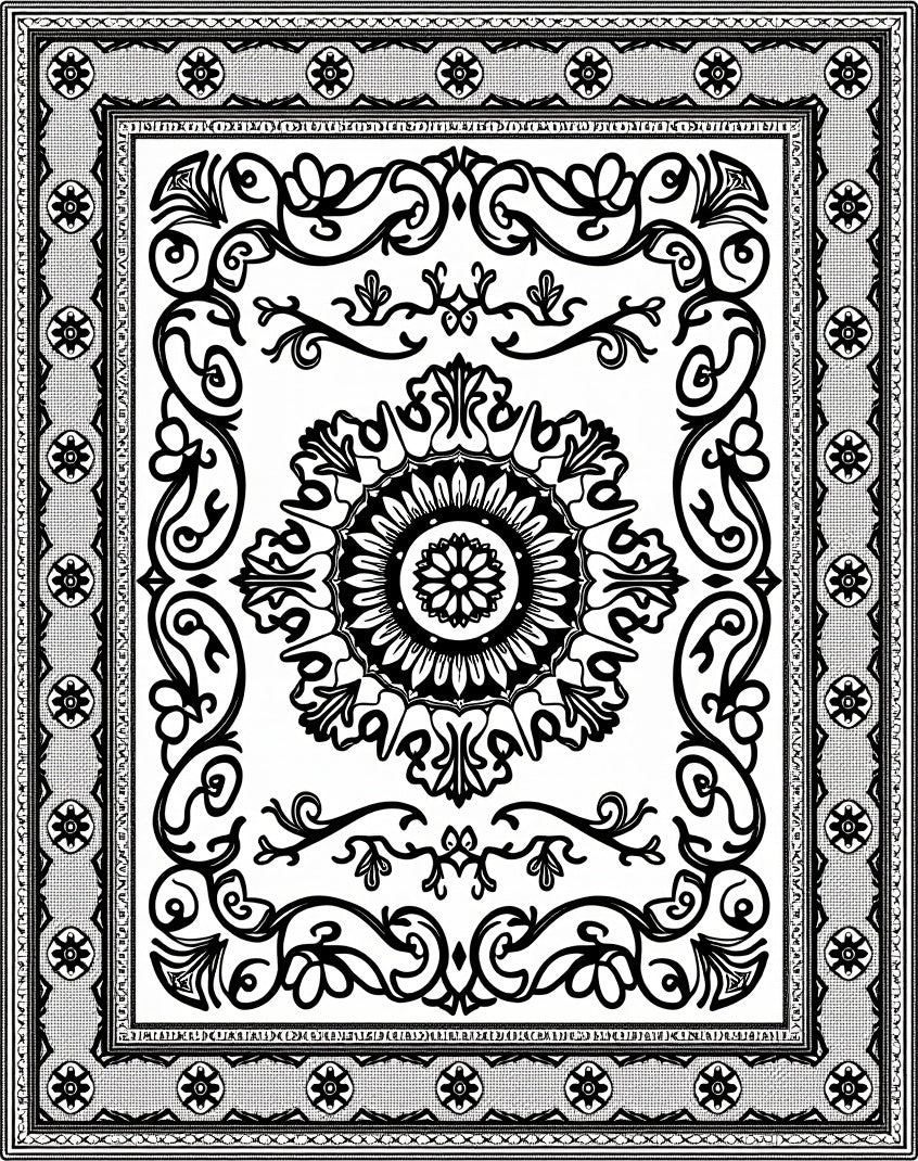 Classic Black White Intricate Mandala Rug