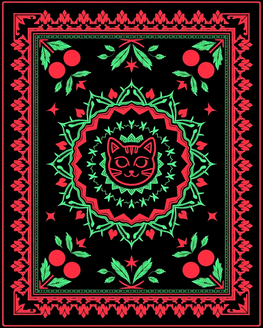 Retro Black Cat Medallion Rug