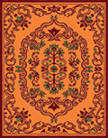 Orange Burgundy Green Floral Scroll Rug