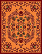 Orange Burgundy Green Floral Scroll Rug