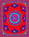 Vibrant Red Blue Mandala Floral Rug