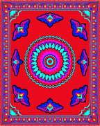 Vibrant Red Blue Mandala Floral Rug