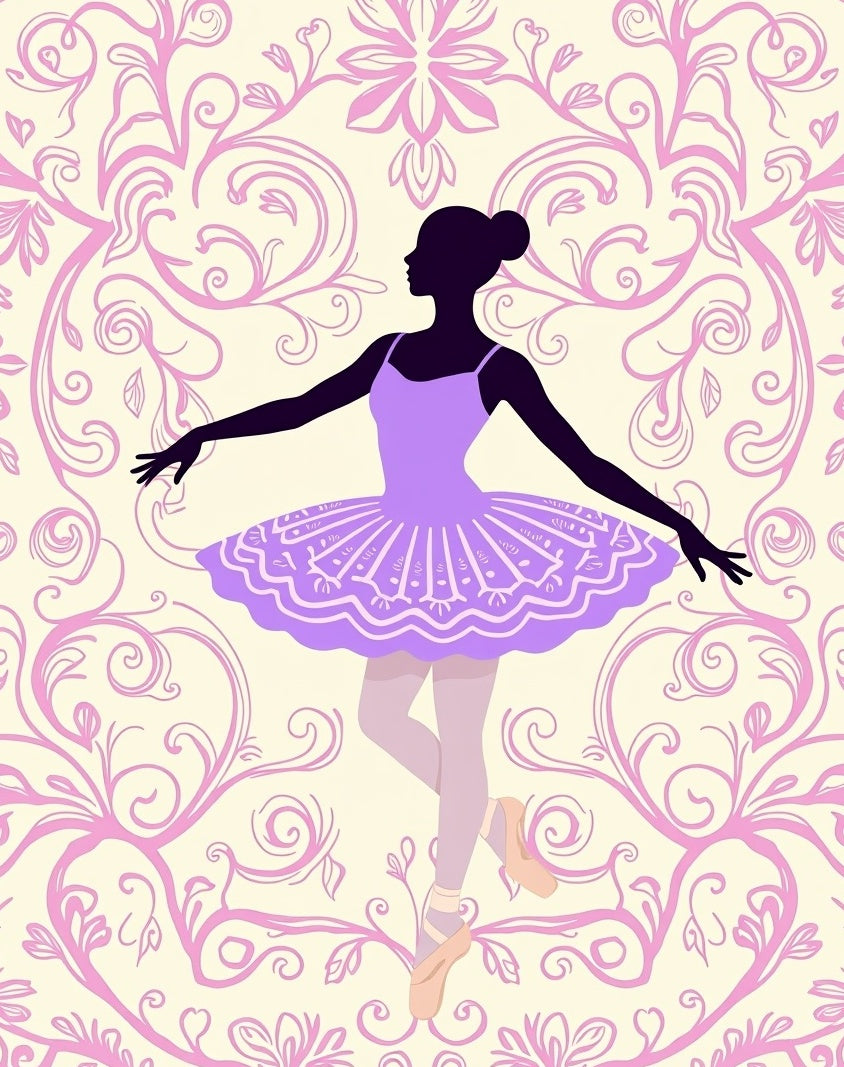 Lavender Ballerina Silhouette Cream Floral Rug