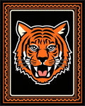 Powerful Orange Tiger Face Frame Rug