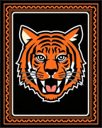 Powerful Orange Tiger Face Frame Rug