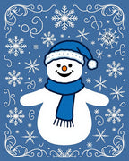 Blue Snowman Snowflake Border Rug