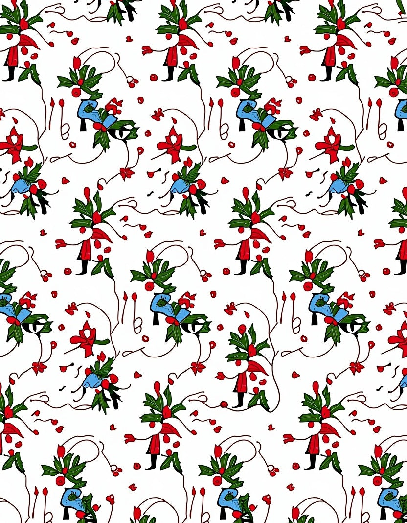 Whimsical Red Blue Floral Holiday Swirls Rug