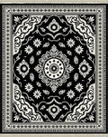 Black Cream Ornate Floral Border Rug