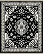 Black Cream Ornate Floral Border Rug